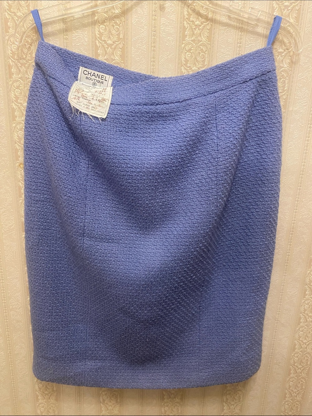 CHANEL Boutique Periwinkle Tweed Pencil Skirt